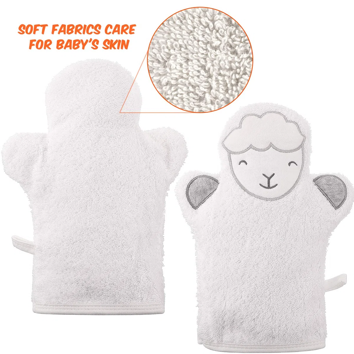 Shappy 4 Piezas Guantes de Baño de Bebé Guantes de Paño Diseñado en Bonito Estilo Animal Lindo Toalla de Algodón Exfoliante Suave de Oveja Panda Tiburón Pato Amarillo para Bebé Niños Baño y Ducha