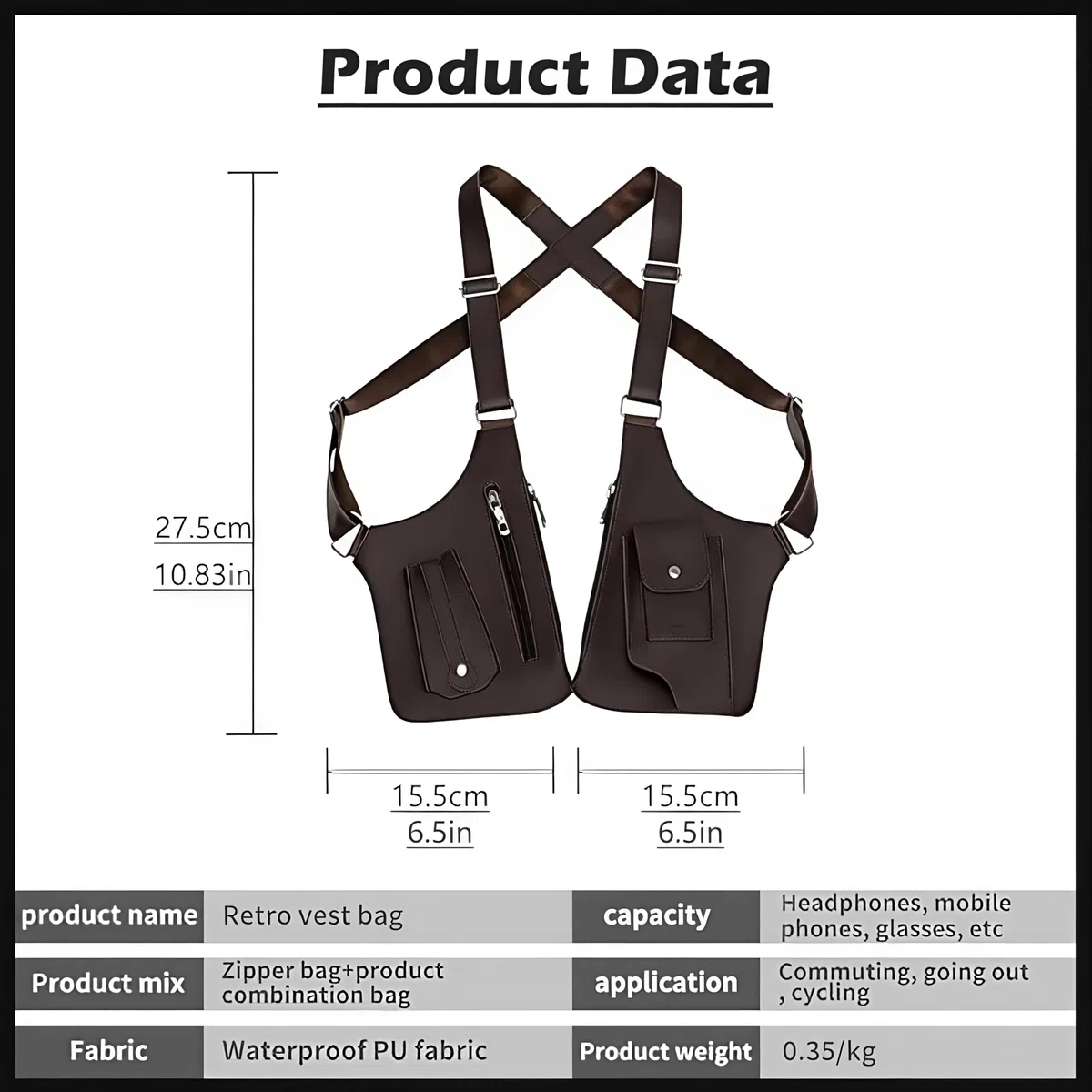 Bolso bandolera hombre de cuero sintético – sling bag multifuncional con doble hombro oculto y diseño antirrobo. Correa ajustable, múltiples compartimentos, ideal para viajes, deporte y uso diario