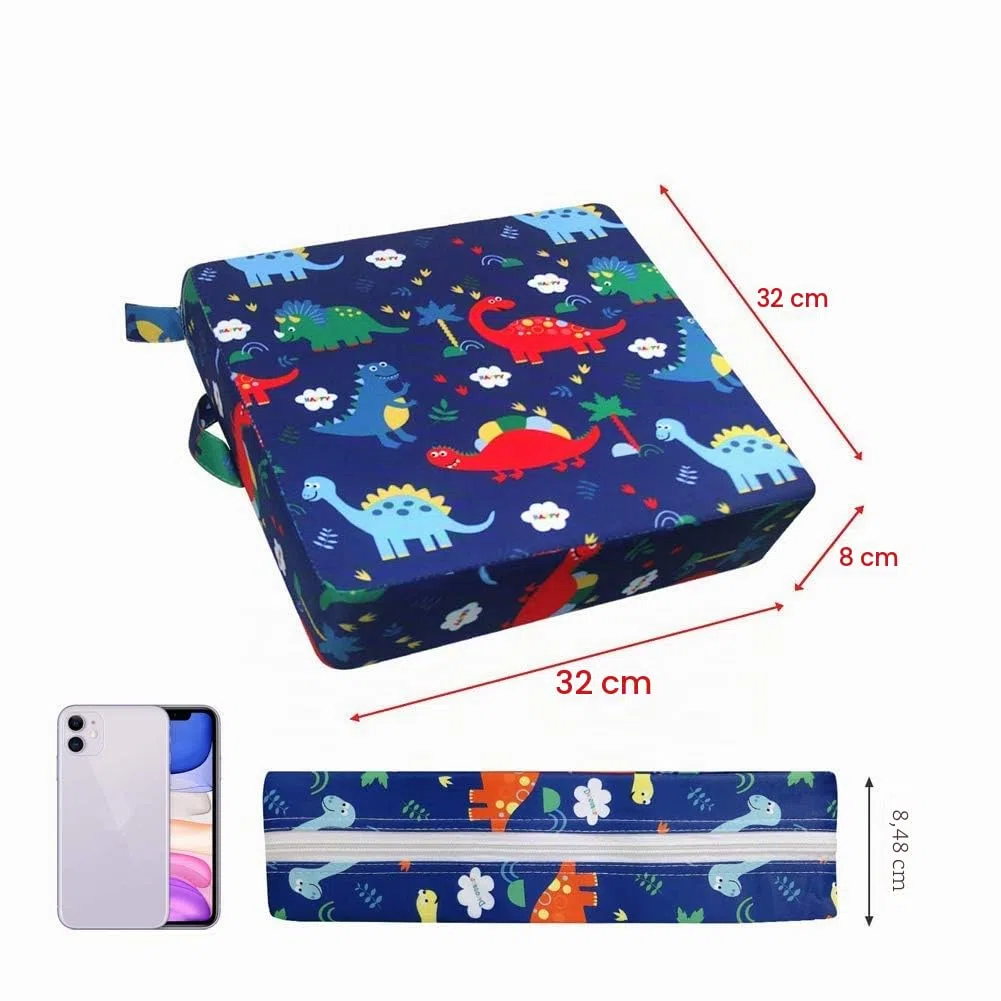 Asiento elevador para niños pequeños – PU lavable creciente cojín 4 correas hebilla de seguridad asiento elevador para mesa de comedor, viaje portátil (dinosaurio azul)