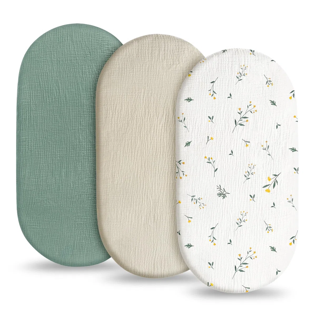 Flintronic 3PCS Sábana Bajera Ajustable para Cuna de Bebé, 83 x 43cm 100% Algodón Muselina Juego de 3 Sábanas Bajeras Ajustables, Protector de Colchón para Cuna Sabanas Capazo Cubre Colchon