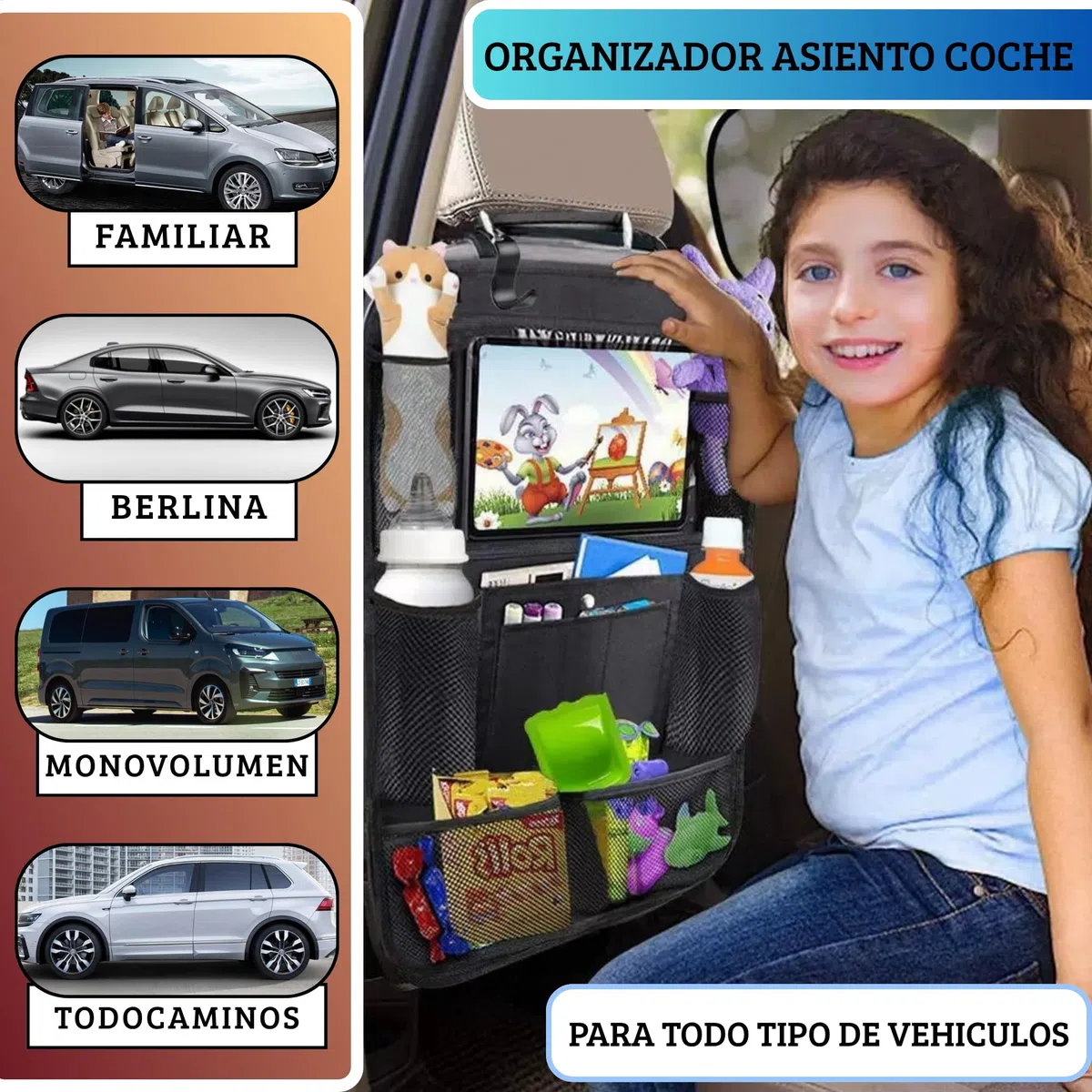 Set Protector Asiento Coche Silla Bebe ISOFIX + Organizador Coche, Protector Silla Coche para Bebe Y Mascotas, Protector Respaldo Y Organizador De Asiento Coche Niños con 10 Bolsillos