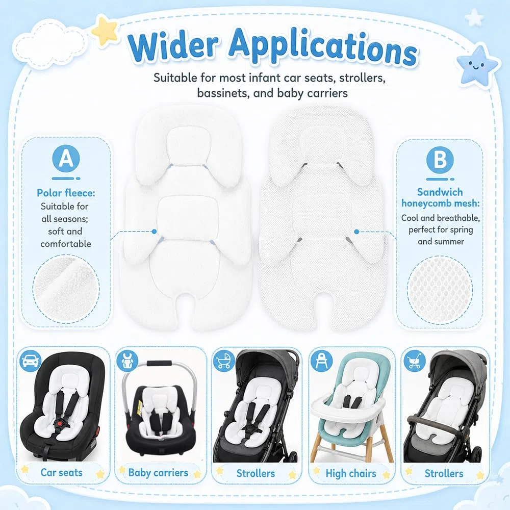 Reductor de Asiento para Bebé Recién Nacido, SGZIOO Genérico Cojín para Asiento De Coche De Bebé, cómodo y transpirable, Blanco