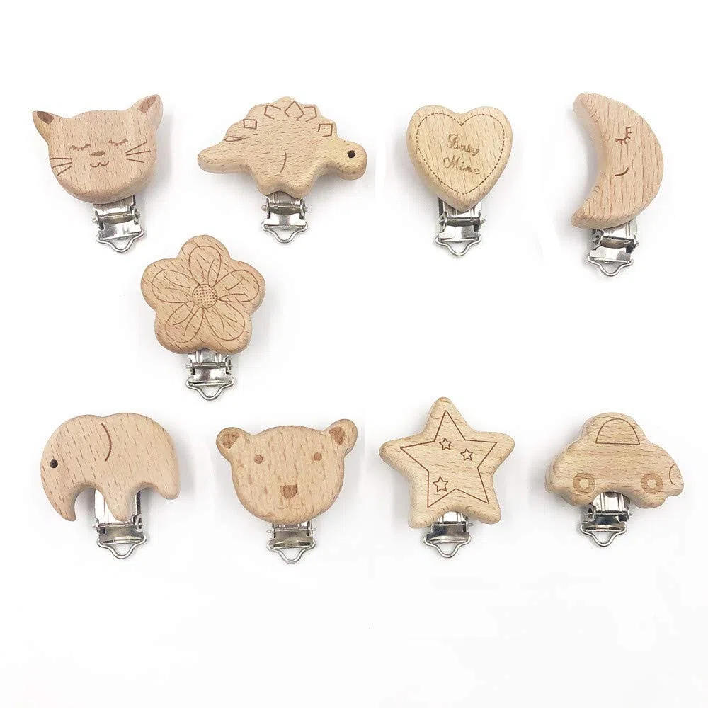 9 piezas Schnullerclip, madera, Schnullerclip, Schnullerketten clip, Schnuller soporte, para recién nacidos niñas y niños