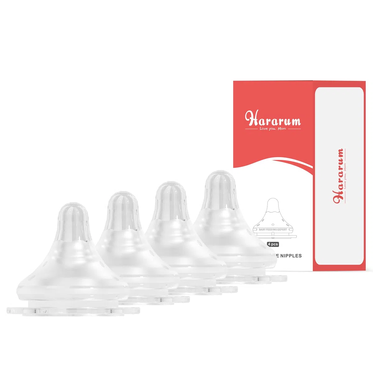 Tetinas para Biberones, +6 meses, Flujo Rápido (L), Nivel 3, Tetinas de Silicona Anticólicos de Cuello Ancho, 4 Unidades