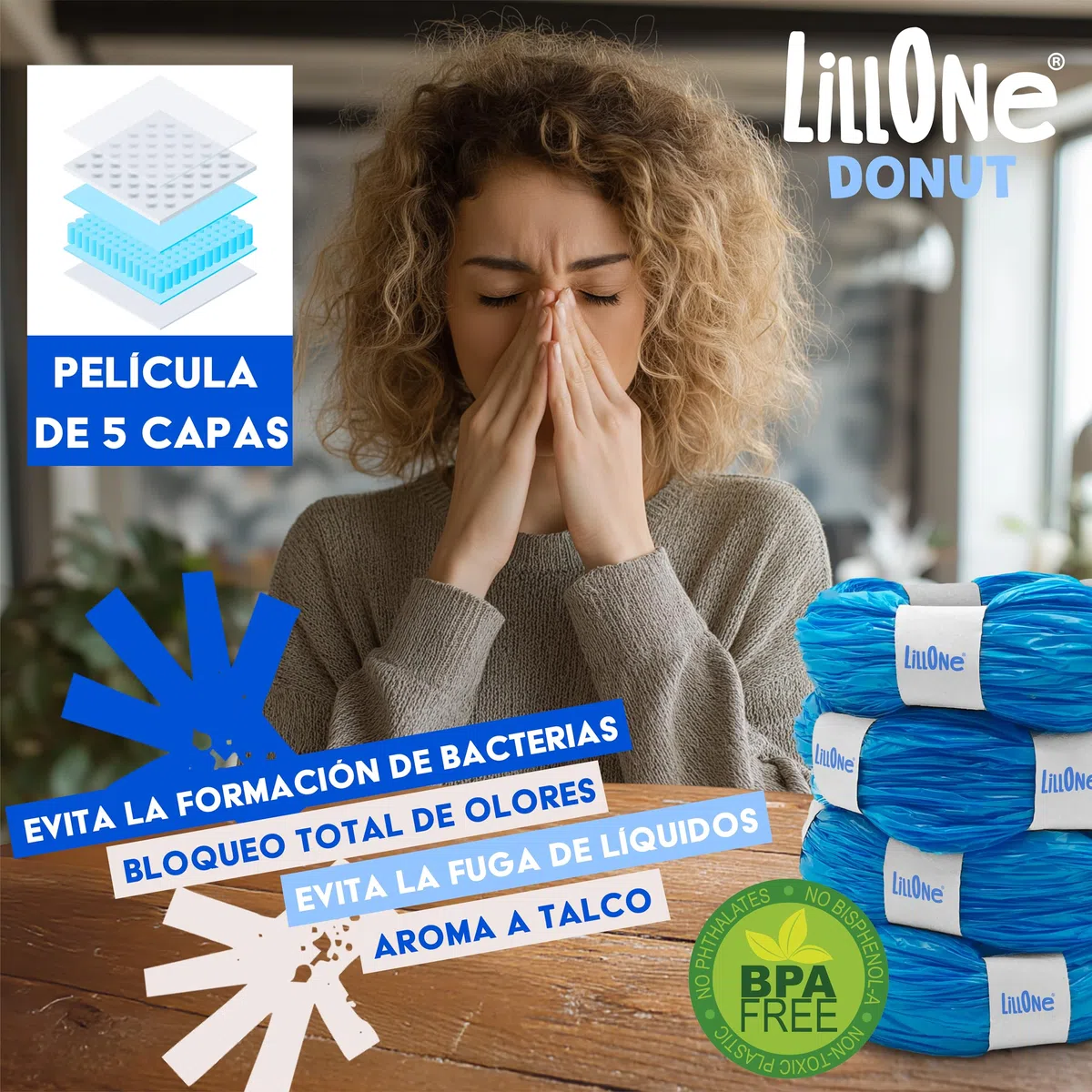 LillOne Donut 12 Recambios Universales Extra Largos para Cubos de Pañales – Nueva Fórmula Anti-Olor – Compatibles con Tommee Tippee, Sangenic, Angelcare, LitterLocker y Otros – Película de 5 Capas