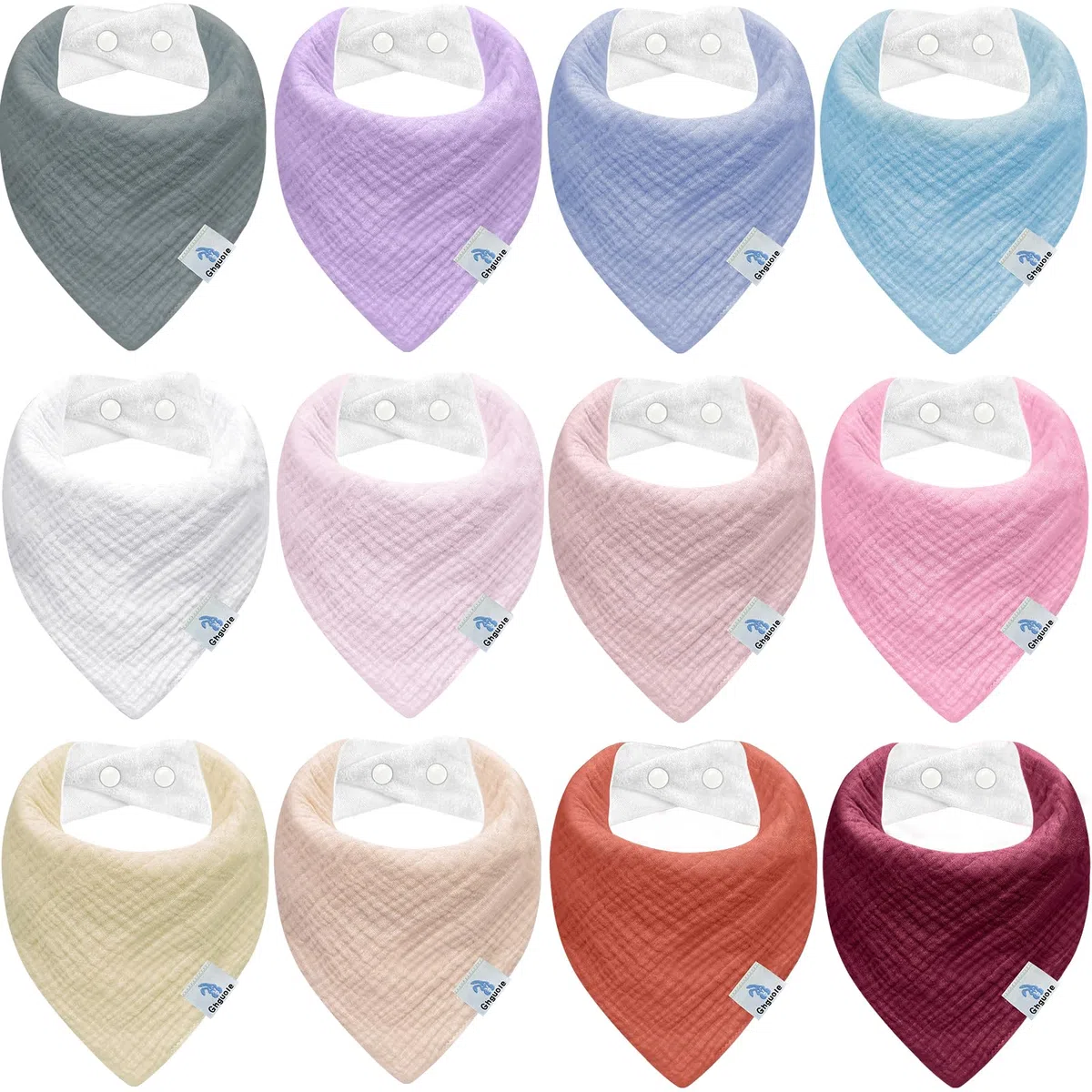 Bavoirs Bébé,12PCS Bébé Mousseline Foulard Bandana,écharpe TriangulaireBébé,BébéMousseline Foulard Bandana,Coton Doux Nouveau Né Bavoirs Réglables Pour Garçons et Filles Bave Dentition