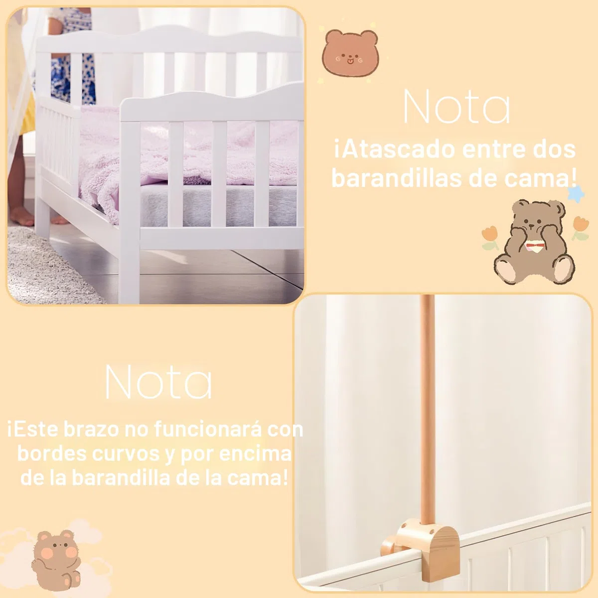 Collazoey Soporte Móvil de Madera para Bebé, soporte de madera para colgar para cuna de bebé ajustable, hecho de madera, adecuado para cunas decoración y cambiadores