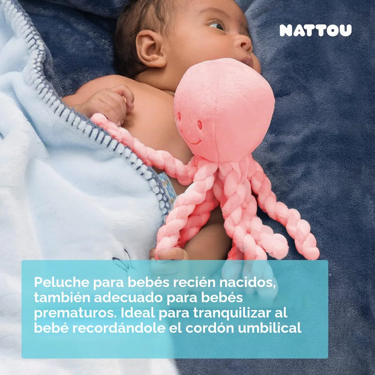 Nattou Peluche de Pulpo, Para recién nacidos y prematuros, 23 cm, Rosa
