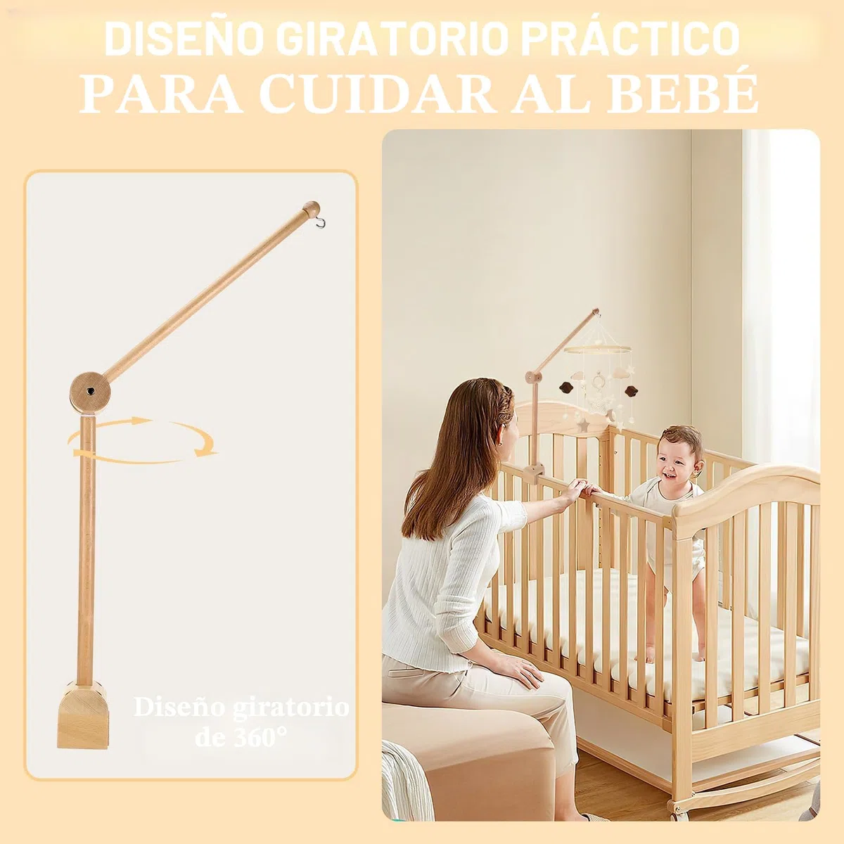 Collazoey Soporte Móvil de Madera para Bebé, soporte de madera para colgar para cuna de bebé ajustable, hecho de madera, adecuado para cunas decoración y cambiadores
