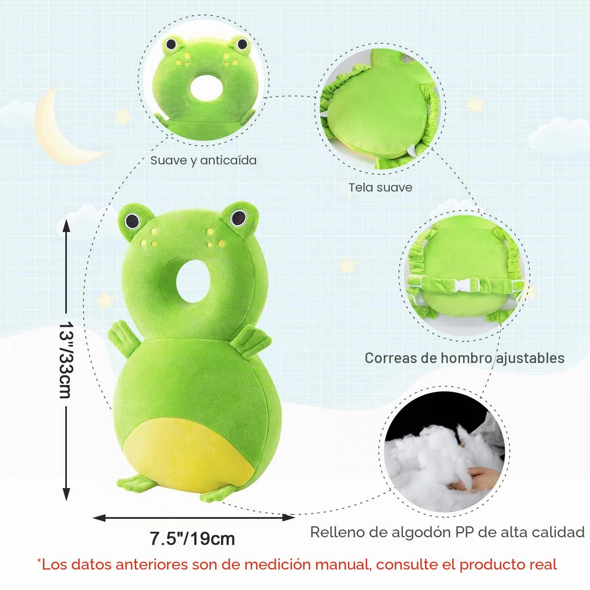 Almohada Protección para la Cabeza del Bebe, Protector de Cabeza de Bebé Ajustables, Suave Anti-Caídas Soporte para la Cabeza del Bebé, para Edad 4-24 Meses Bebé, Rana