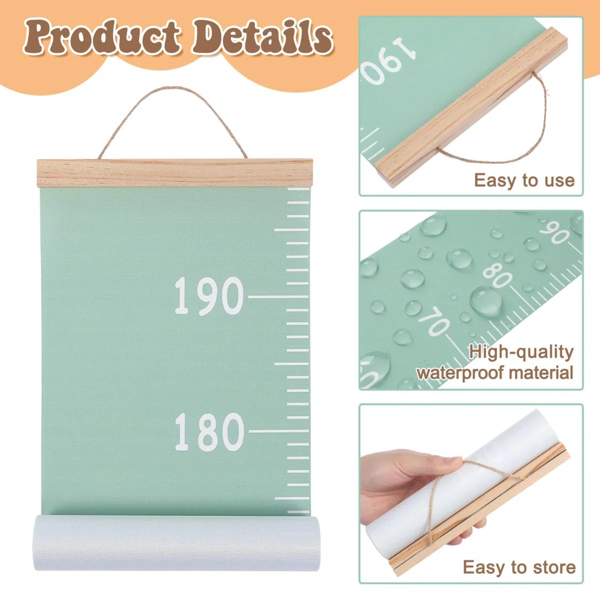 Hemobllo Barra de medición para niños de 78,74 x 7,87 pulgadas, medición de altura creativa, decoración de pared para habitación infantil, regla de medición de crecimiento con material duradero y
