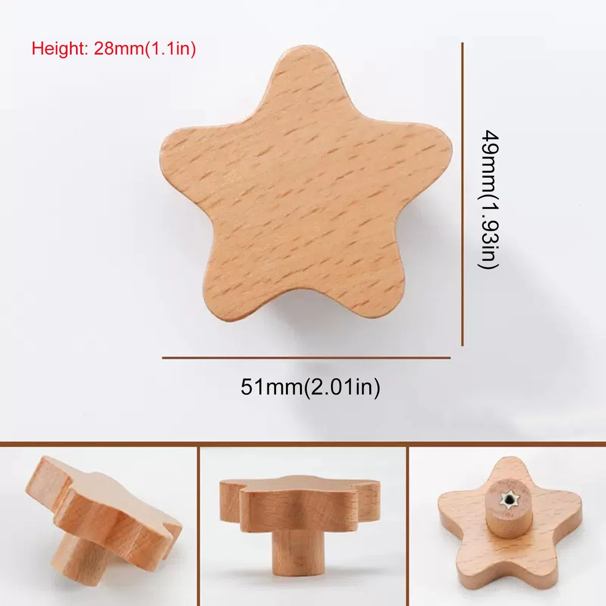 Jolan 6 Piezas Tiradores De Armario,Tiradores Cajones,Manillas Estrellas/Luna/Nubes/Melocotón Corazón Tiradores De Muebles,Pomos De Armario De Madera,Tiradores De Puerta Con Tornillos,Star
