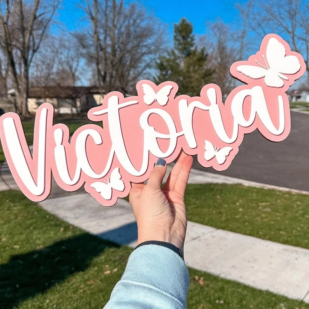 Letrero de nombre personalizado en rosa, placa decorativa de madera 3D personalizada for dormitorio, boda, decoración del hogar, fuente, fiesta de cumpleaños