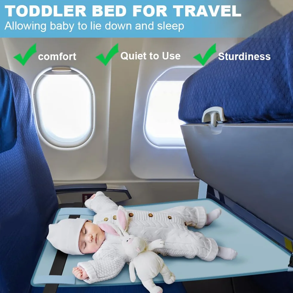 HOTUT Reposapiés de Avión para Niños, 89 x 43 cm ExtensióN De Asiento Para Niños En Avión, Cama de Viaje Portátil para Niños, Portátil y Plegable, Apto para Viajes en Avión para Niños-Azul