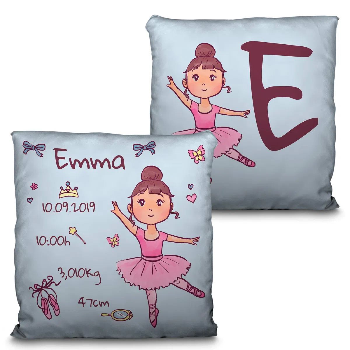LolaPix Cojín Personalizado bebé. Regalo bebé. Regalo Personalizado con Nombre. Fecha/Inicial. Cojín con Relleno Incluido. Varios diseños. Natalicio Bailarina Rosa