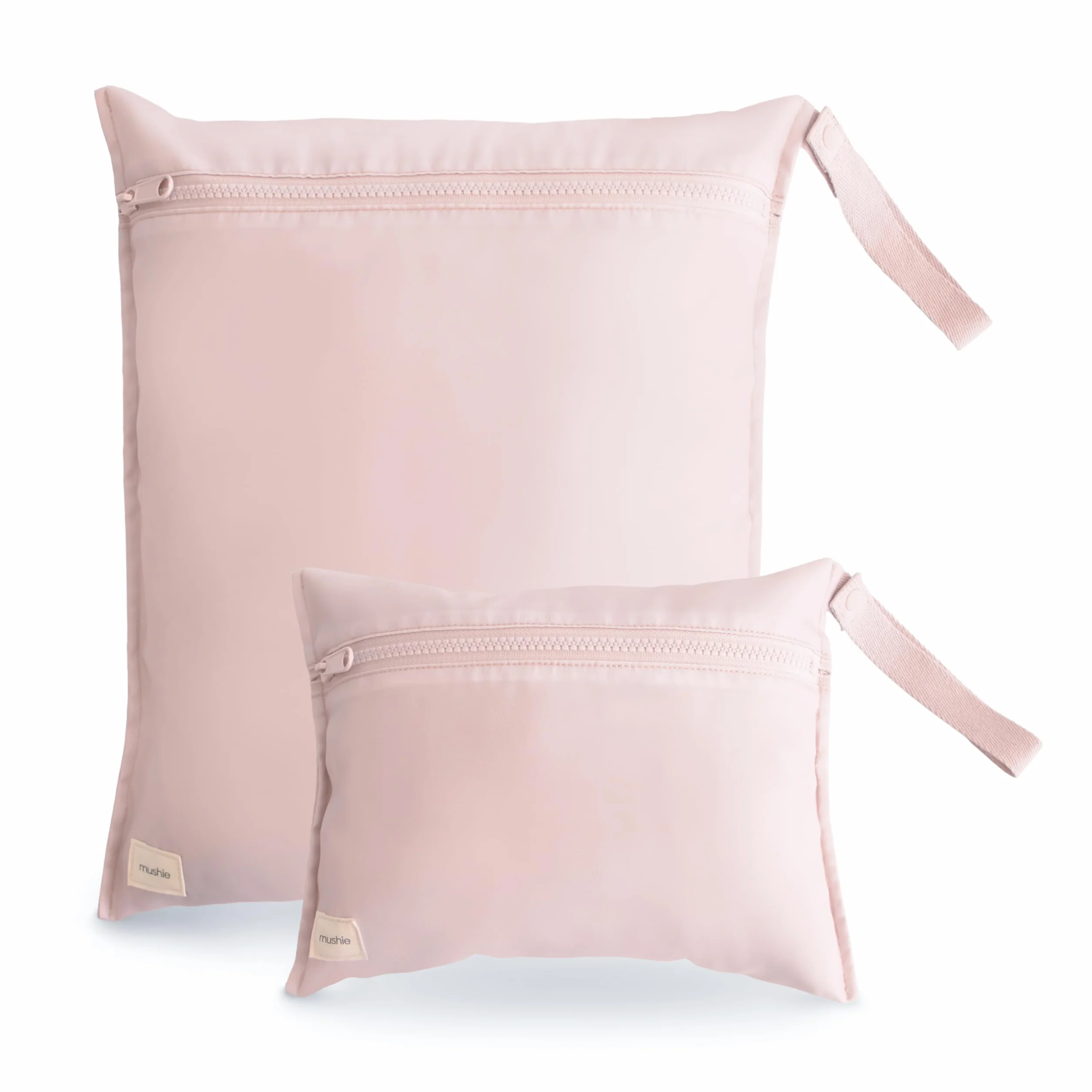 mushie Wet Bag Resistente al Agua 2 Unidades, Bolsas Impermeables para Ropa y Juguetes, Cierre con Botón, Dos Tamaños (Grande y Pequeño), Poliéster Fácil de Lavar, Ideal para Salir (Blush)