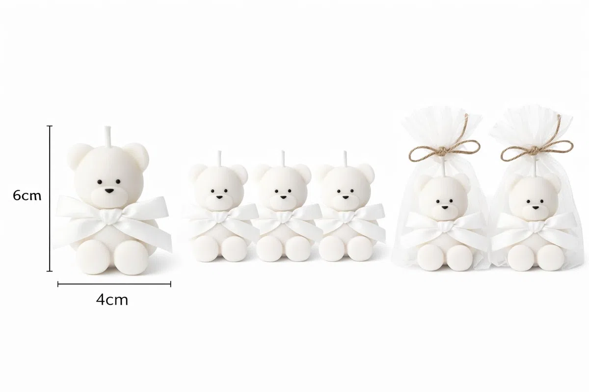 Velas de osito de cera de soja natural hechas a mano-detalle para invitados de bautizo,baby shower o cumpleaños -vela decorativa artesanal (blanco, Vainilla)