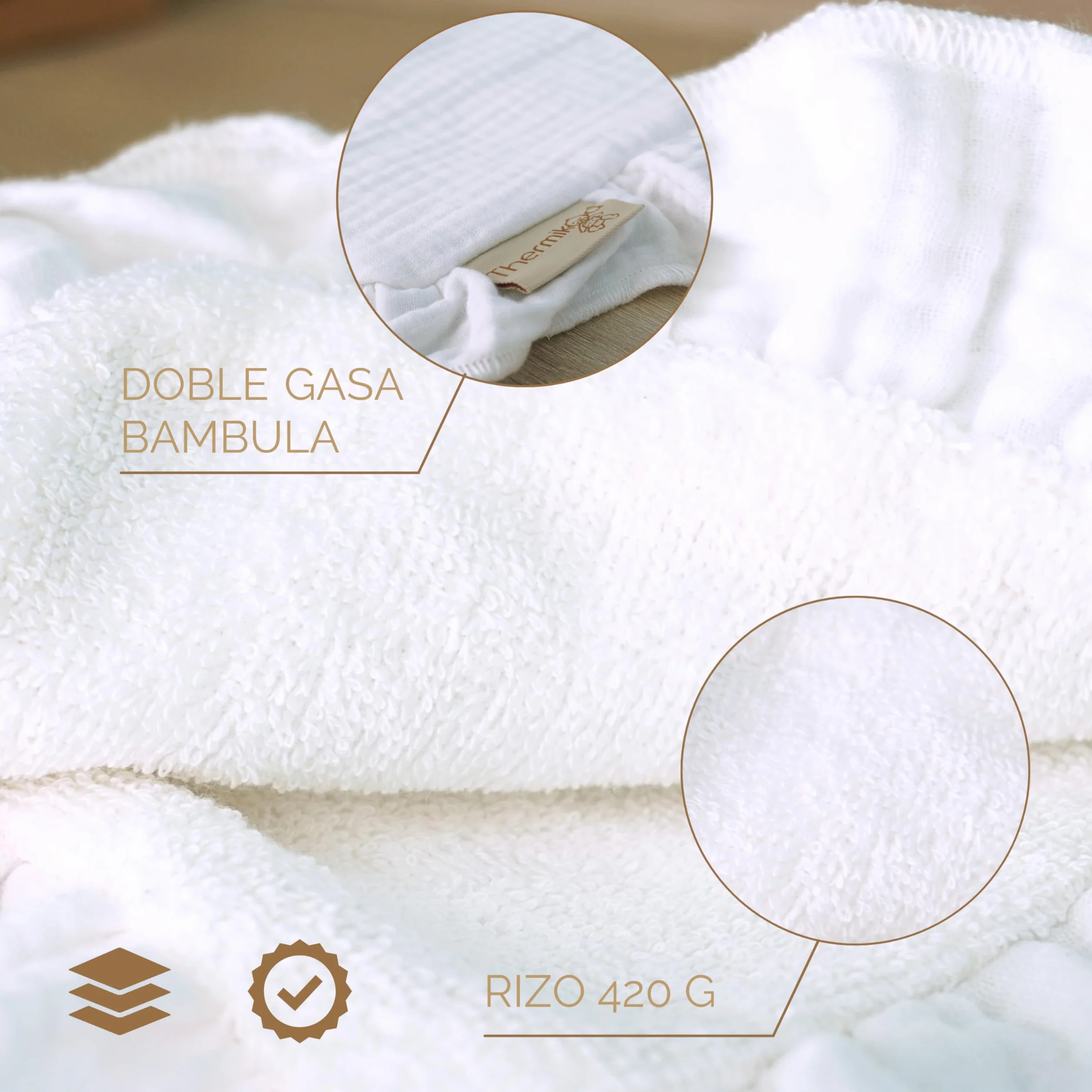 Thermikoa Salvababas de Colchón Grande (XL) para Bebé – 100% Algodón Muselina y Rizo – Protector Absorbente sin Plástico de Babitas – 1 Unidad 50x30cm – Ideal para Capazo, Cuna o Moisés