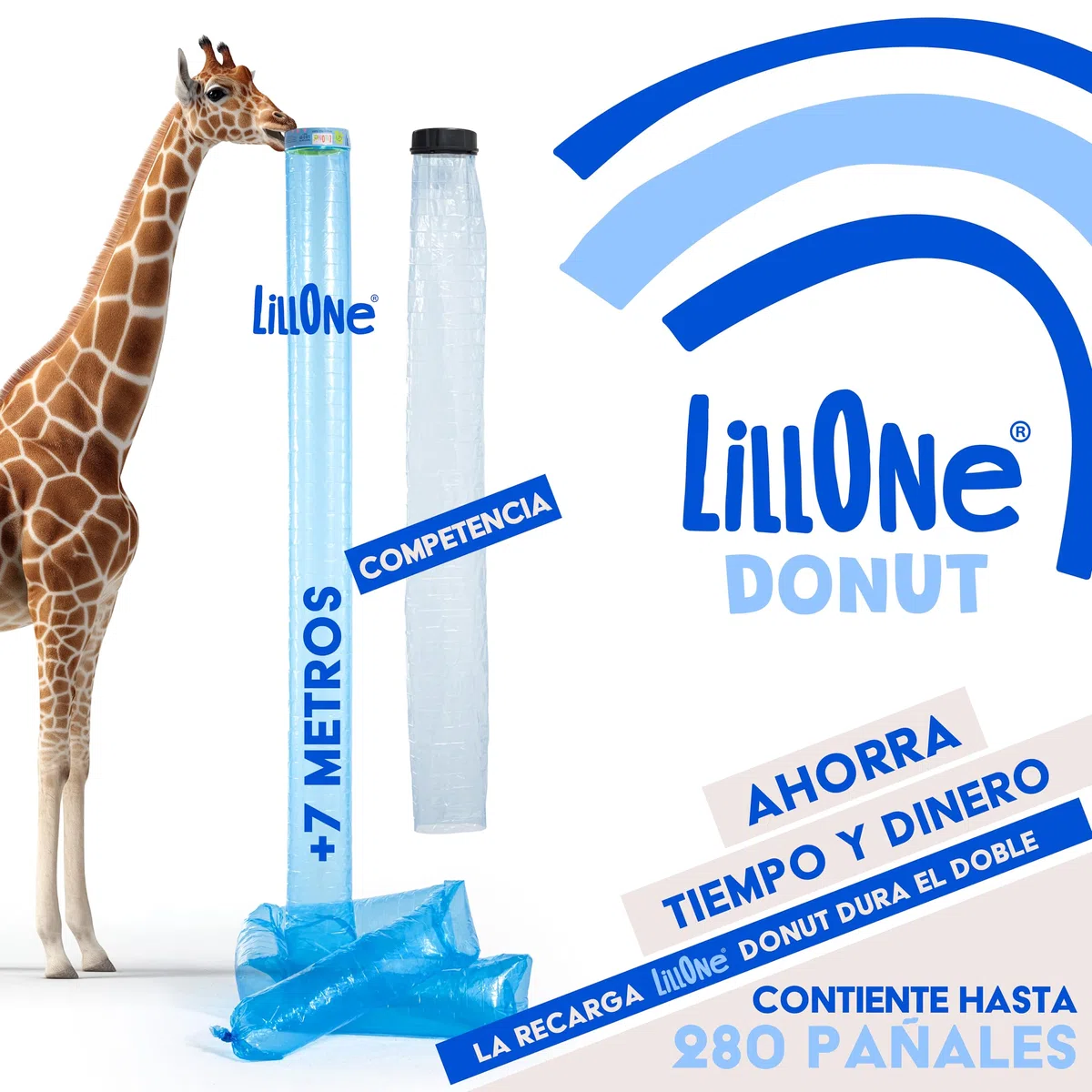 LillOne Donut 12 Recambios Universales Extra Largos para Cubos de Pañales – Nueva Fórmula Anti-Olor – Compatibles con Tommee Tippee, Sangenic, Angelcare, LitterLocker y Otros – Película de 5 Capas
