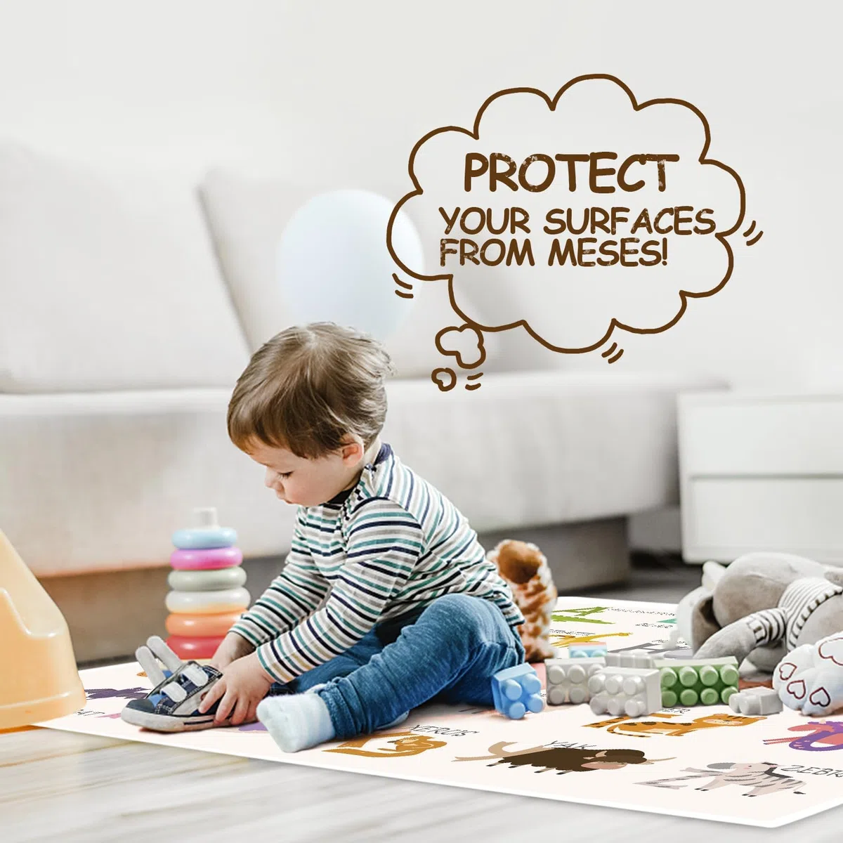 Bebé Alta Silla Alfombrilla, 130x130cm Alfombra de Juego Para Niños, Splat Mat Antideslizante y Plegable, Impermeable alfombrilla reutilizable Picnic Manteles, Cubierta protectora de mesa