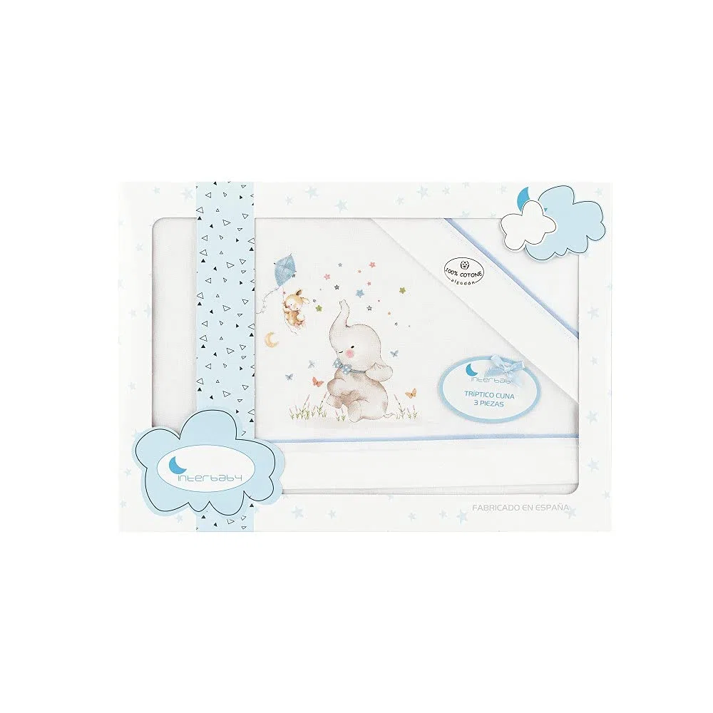Danielstore Sabanas Capazo Carro Sabanas Bebe Moisés Bebé Algodón 100% 40x80 cm Fabricado en España Incluye Sabana Bajera, Encimera y Funda de Almohada (Elefante Azul)