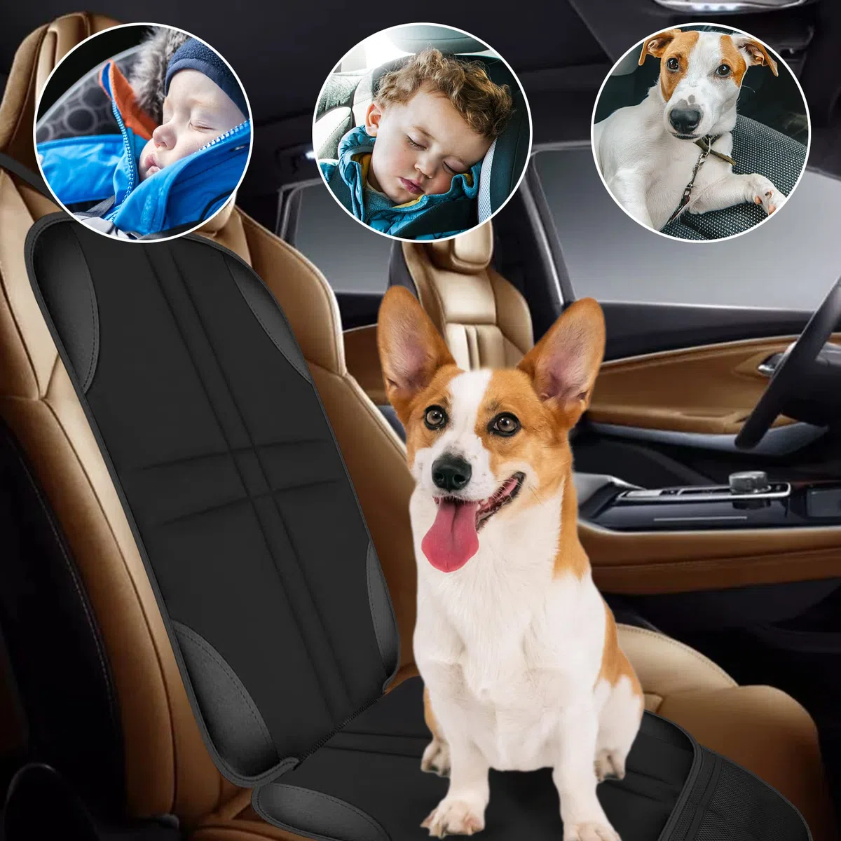 2 Piezas Protector Asiento Coche Silla Bebe, Universal Funda Coche Asiento Compatible Isofix con Organizador Bolsillos, Antideslizante Impermeable Protector Seguro para Asiento Infantil