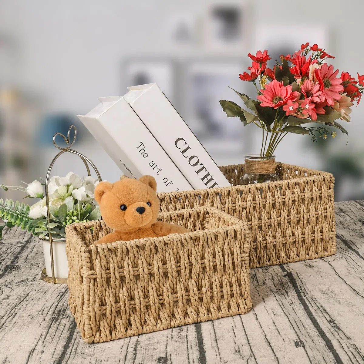 Czemo Cestas Almacenaje Cesta Tejida 3 Piezas cajas almacenaje cesta mimbre cesta decorativa para Bodas Cocinas canasta de juguetes Estantes oficinas mesa de comedor habitación infantil sala de estar
