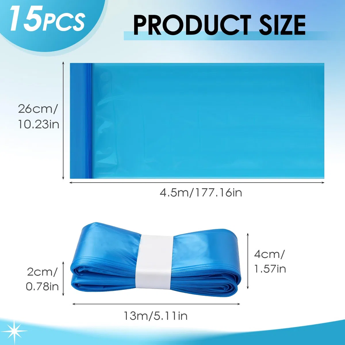 15 Piezas Recambios Contenedor de Pañales, 4,5M Recambios de Papelera Pañales Bebe, Gran Capacidad Antiodor Bolsas Pañales Recambios, Alta Compatibilidad Bolsas Papelera Pañales - Azul