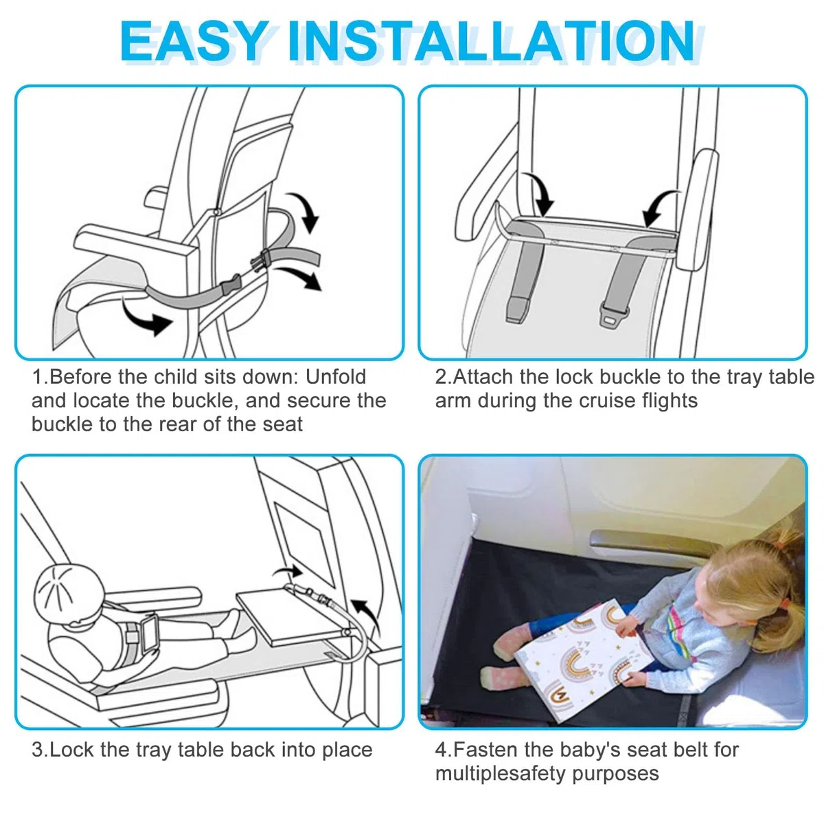 Extensión de asiento de avión para niños, reposamanos de avión para niños, reposapiés de avión portátil, 79 cm x 44 cm