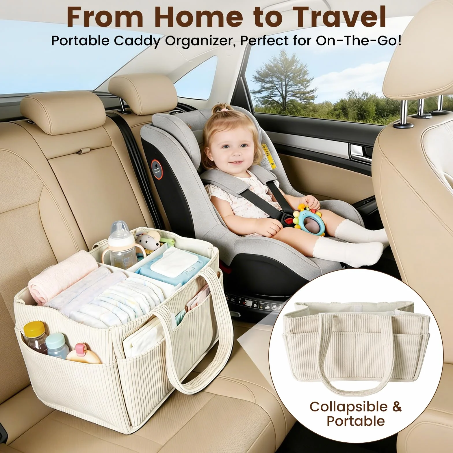 Cesta Organizadora BeBe, Organizador Pañales, Cesta para Accesorios de Bebé, Canastilla de Bebé, Cesta Cambiador Bebes para Viaje, con Compartimentos Desmontables, para Hogar, Coche, Viaje