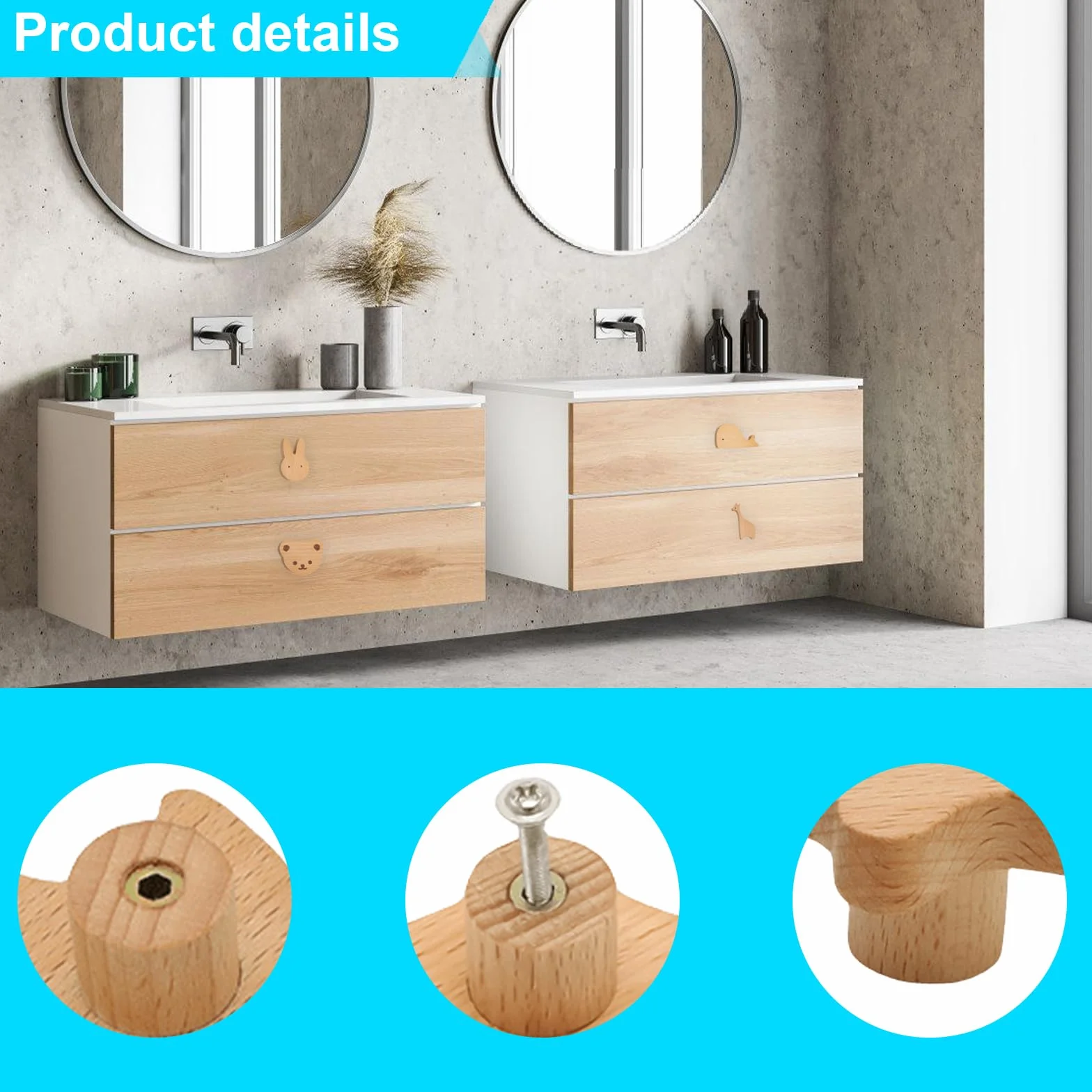 Vaileal Pomos de Madera Para Armario de Habitación Infantil en Diferentes Formas de Animales, Tiradores Para Cajones y Muebles Infantiles