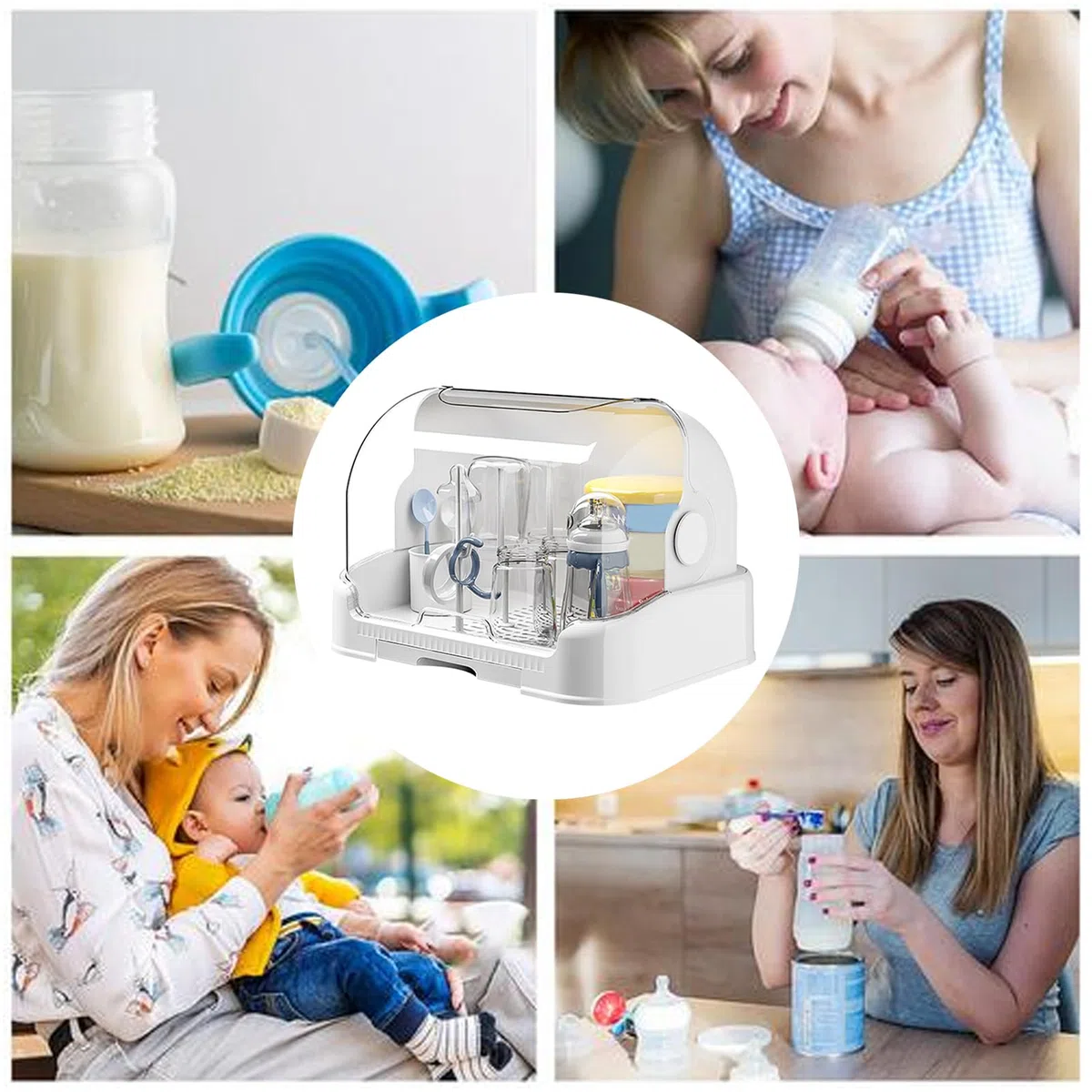 Secador de biberones con Cubiertas, árbol escurridor de biberones, Estante para Botellas de encimera y Caja de Almacenamiento para niños pequeños con Cubierta a Prueba de Polvo