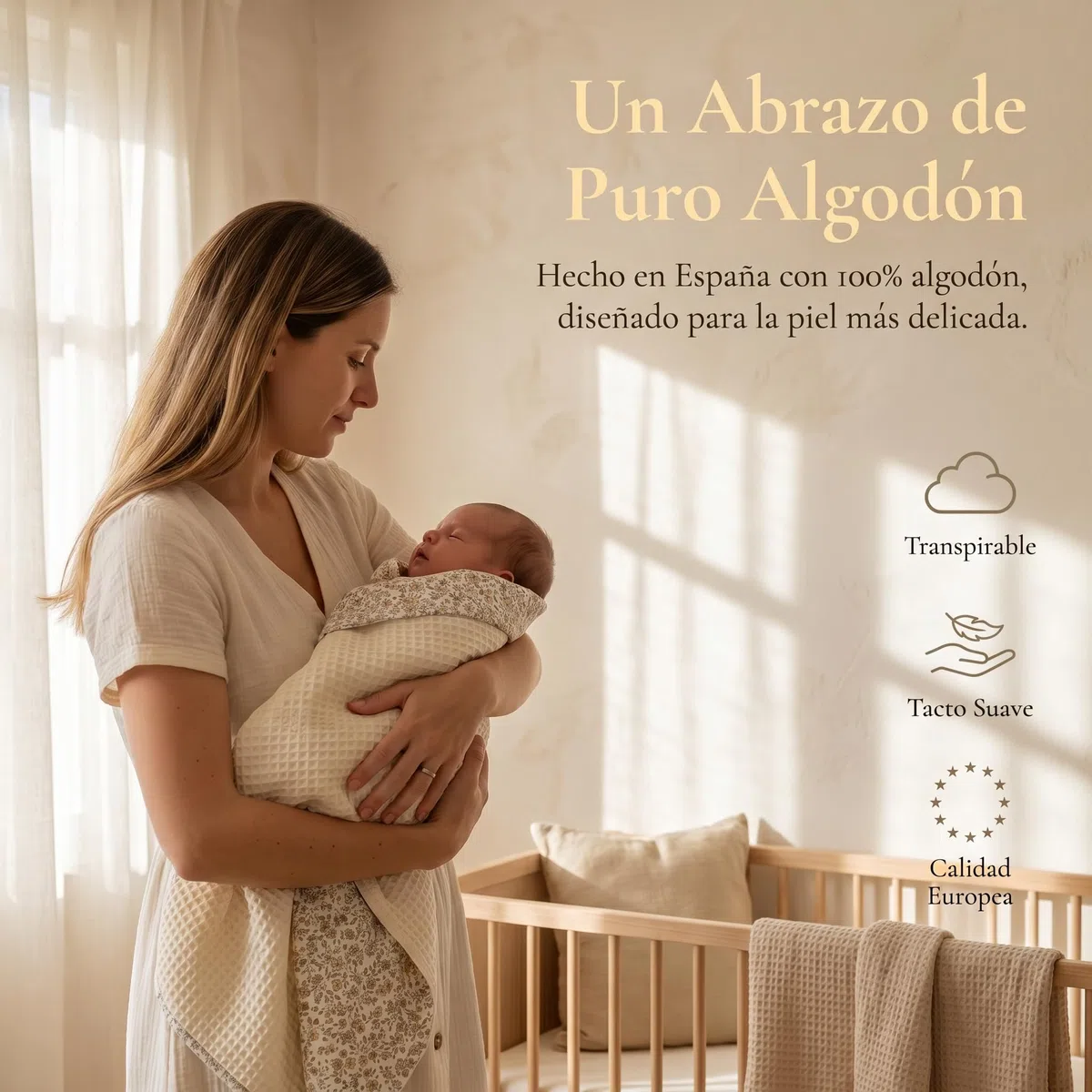various Manta para Bebé Recién Nacido Algodón 100%, Arrullo para Verano y Entretiempo, Toquilla de Tejido Plumeti (Estampado Beige Flor)