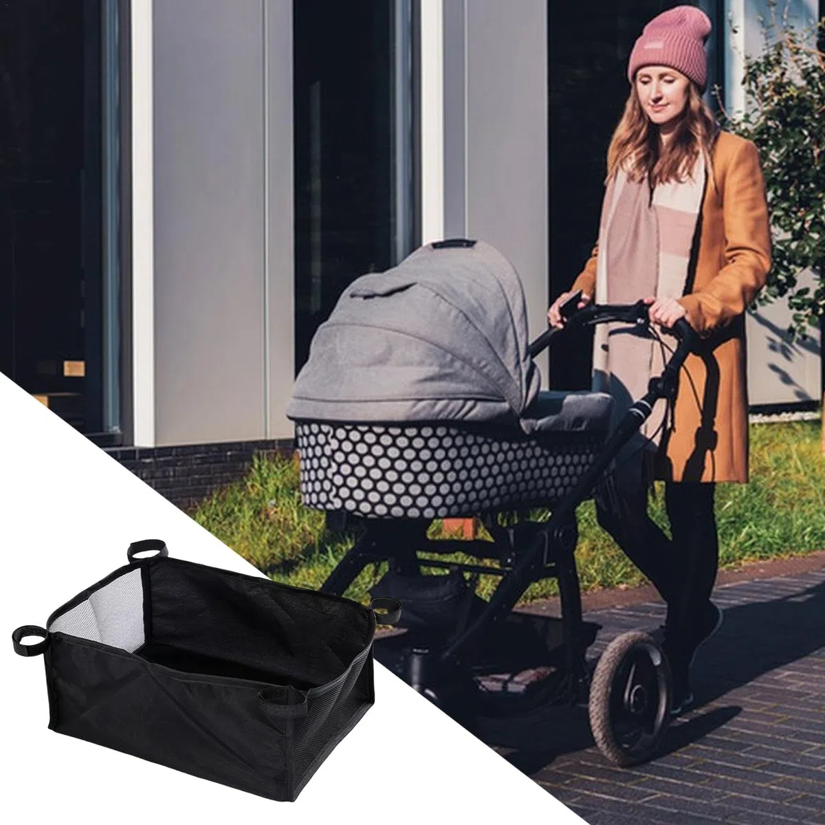 Cesta debajo del cochecito, Cesta inferior del cochecito, Organizador debajo del cochecito, Red inferior de malla portátil, tela Oxford de almacenamiento debajo del cochecito para cochecitos de bebé