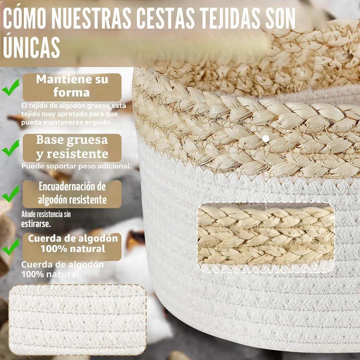 ENCOUN 5PCS Cestas Almacenaje de Cuerda de Algodón, Cesta Organizadora Bebe, Cestas Almacenaje Baño, Apilable Cestos Organizadores, Juego Cestas Organizadoras para Baño, Armarios, Salones, Juguetes
