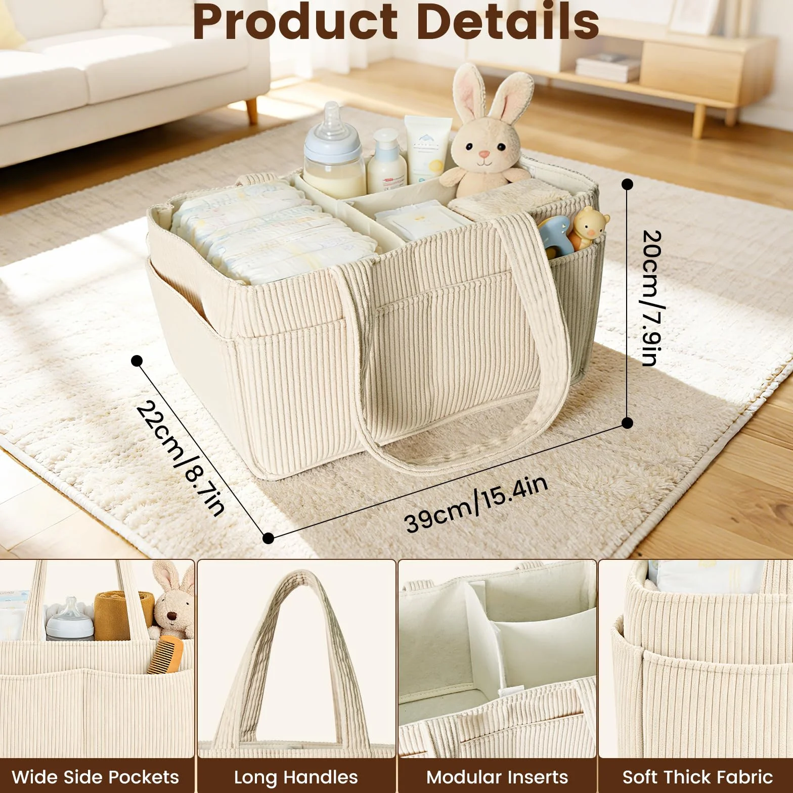 Cesta Organizadora BeBe, Organizador Pañales, Cesta para Accesorios de Bebé, Canastilla de Bebé, Cesta Cambiador Bebes para Viaje, con Compartimentos Desmontables, para Hogar, Coche, Viaje