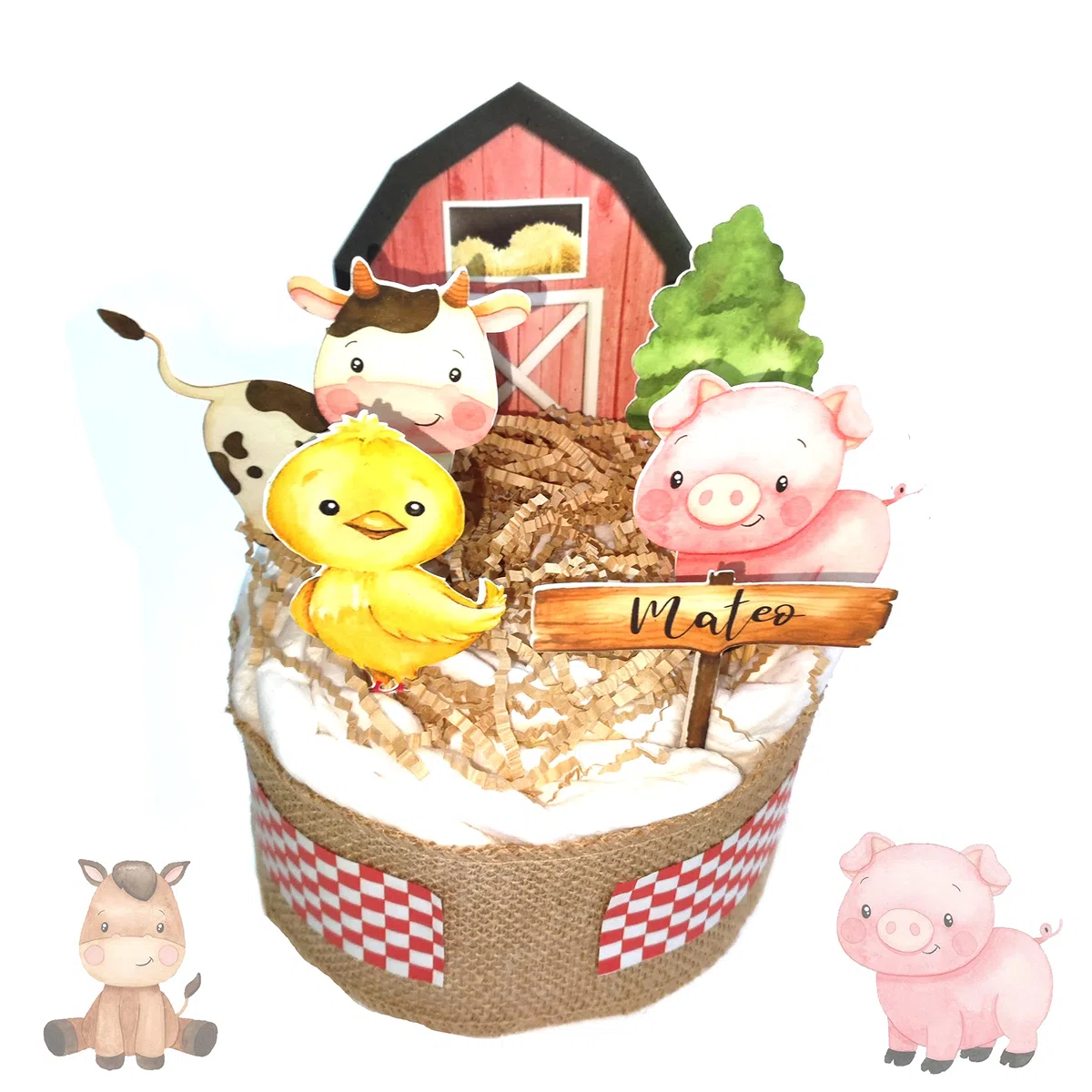 Tarta de pañales granja | Pañales | Regalos recién nacidos | Regalos bebés | Lulamuk