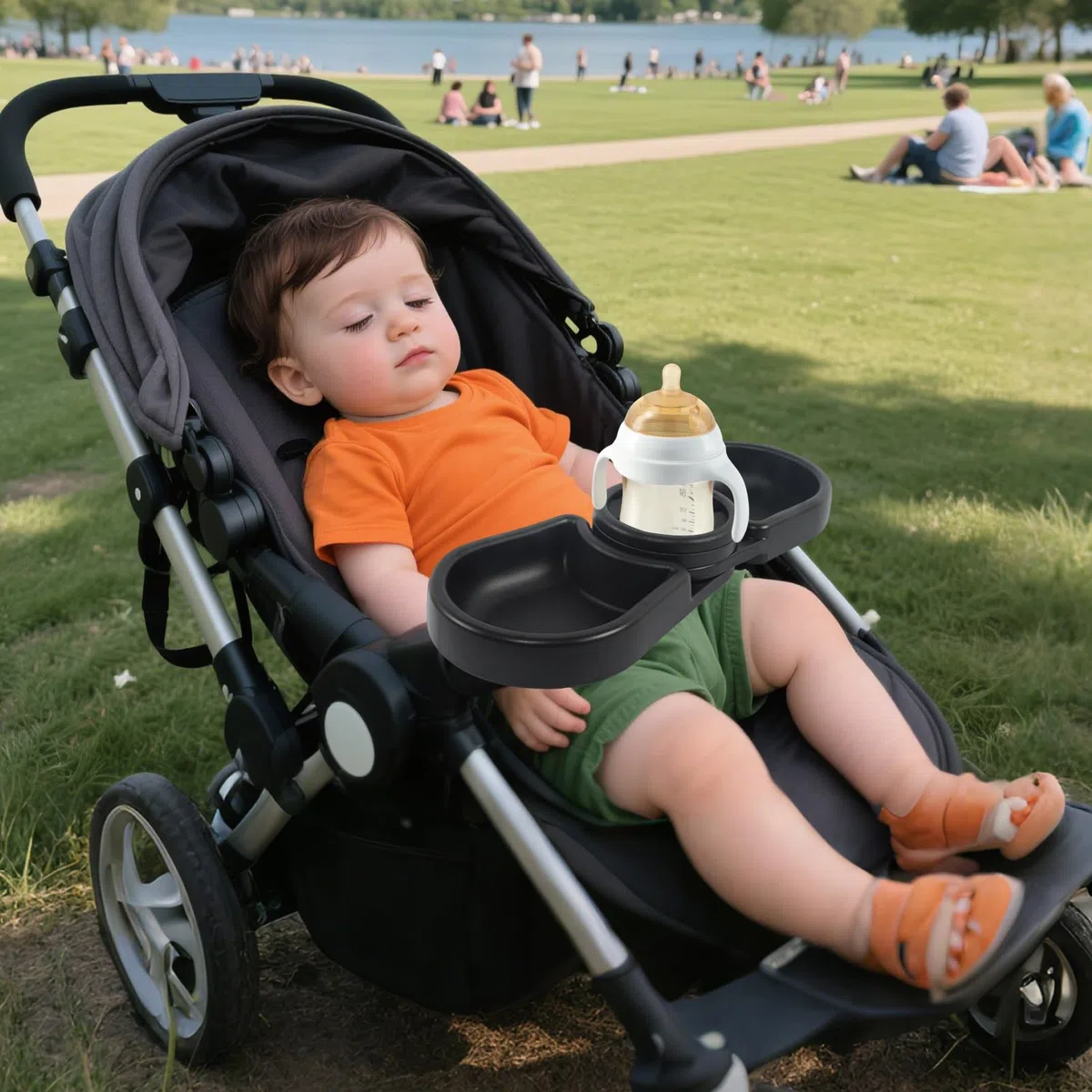 Bandeja Portabocadillos para Cochecito - Bandeja Portabocadillos con Rotación De 360 Grados,Contenedores De Almacenamiento para Alimentos De Bebé para Piscina Parque Golf Césped Comedor Coche Lectura