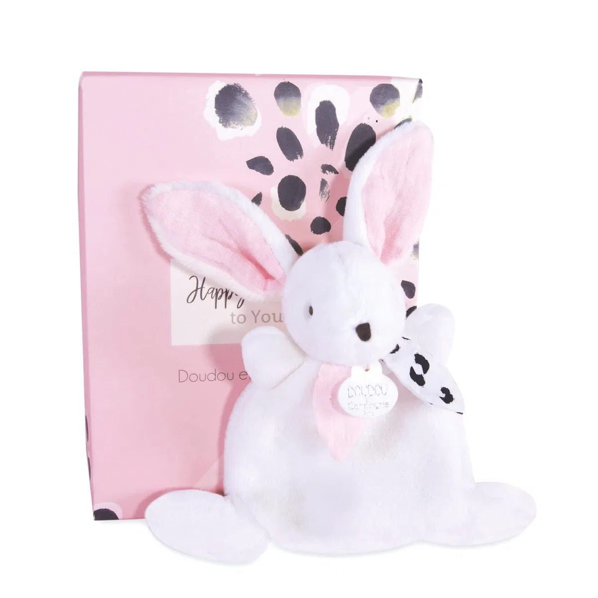 Doudou et Compagnie DC3884 – Peluche de Conejo – Rosa – 17 cm – Colección Happy Doudou – Peluche Suave para bebé – Idea de Regalo – Incluye Caja de Regalo – Lavable – Garantía de Peluche perdido
