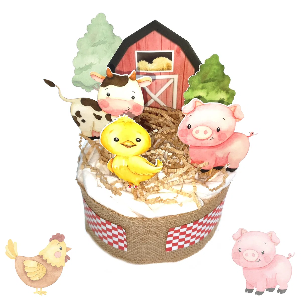 Tarta de pañales granja | Pañales | Regalos recién nacidos | Regalos bebés | Lulamuk