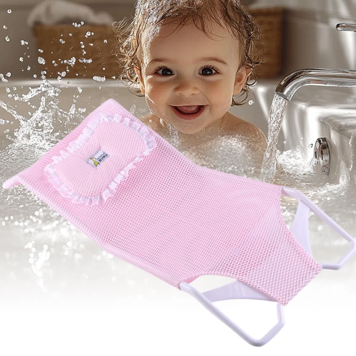 Red de soporte para asiento de baño de bebé, cojín de malla para bañera de bebé, cómodo y transpirable, alfombrilla de ducha para recién nacidos de 0 a 6 meses