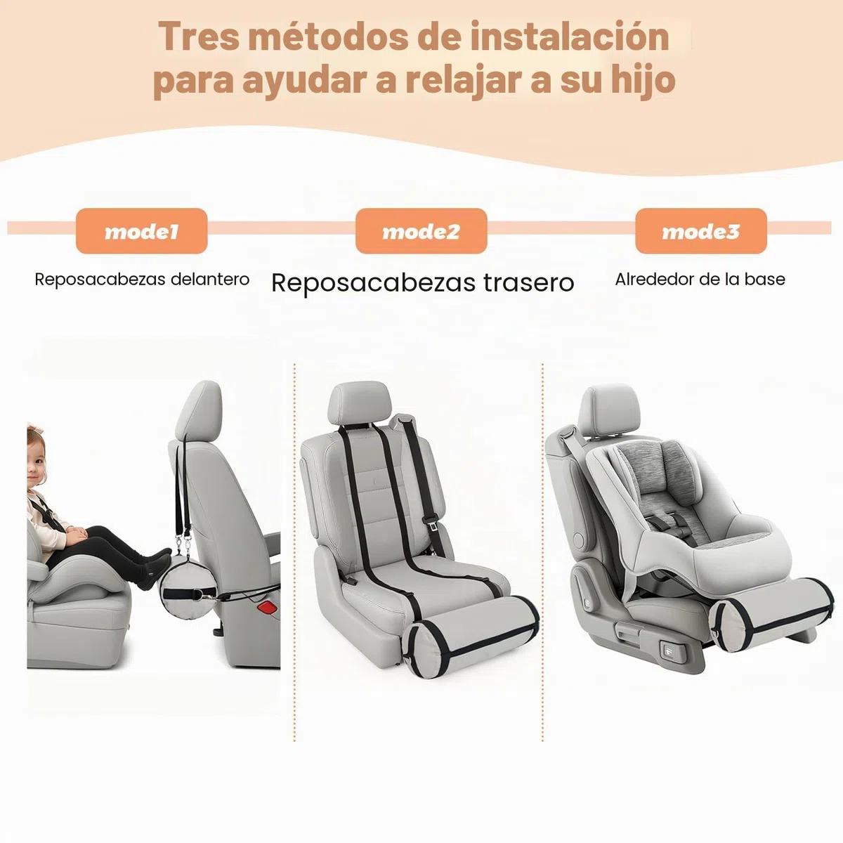 Reposapiés inflable para asiento de coche para niños, reposapiés portátil con correas ajustables, accesorios de asiento de automóvil para niños, funda lavable a máquina, gris (se adapta a
