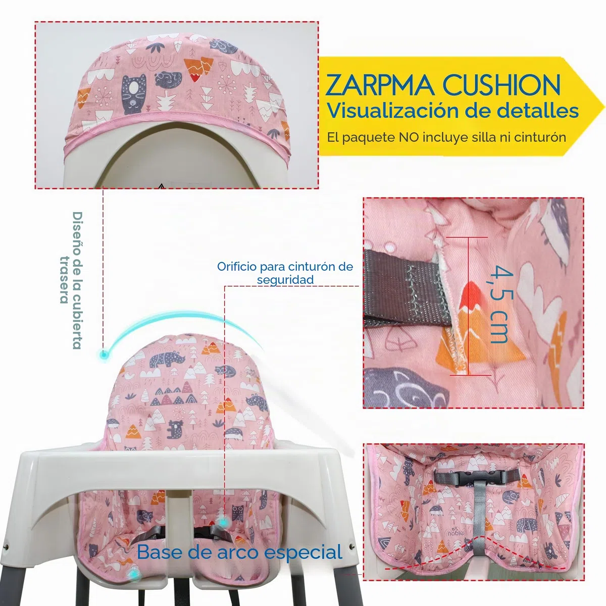 ZARPMA Funda de Algodón para Silla Alta de Bebé, Superficie y Acolchado de Algodón, Patrón Bosque, Plegable, Cojín Infantil para IKEA (Bosque Rosa)