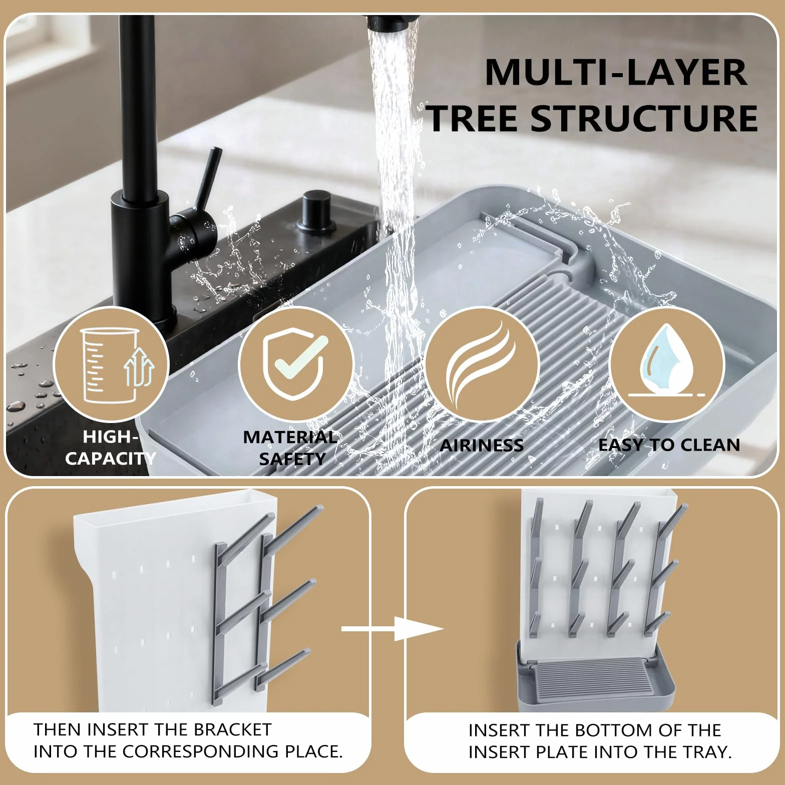 Escurre Biberones Seca, Soporte Vertical Grande para Secador de Biberones, Soporte Vertical para Escurridor para Guardar Accesorios de Bebé Cepillos y Tetinas en Encimera