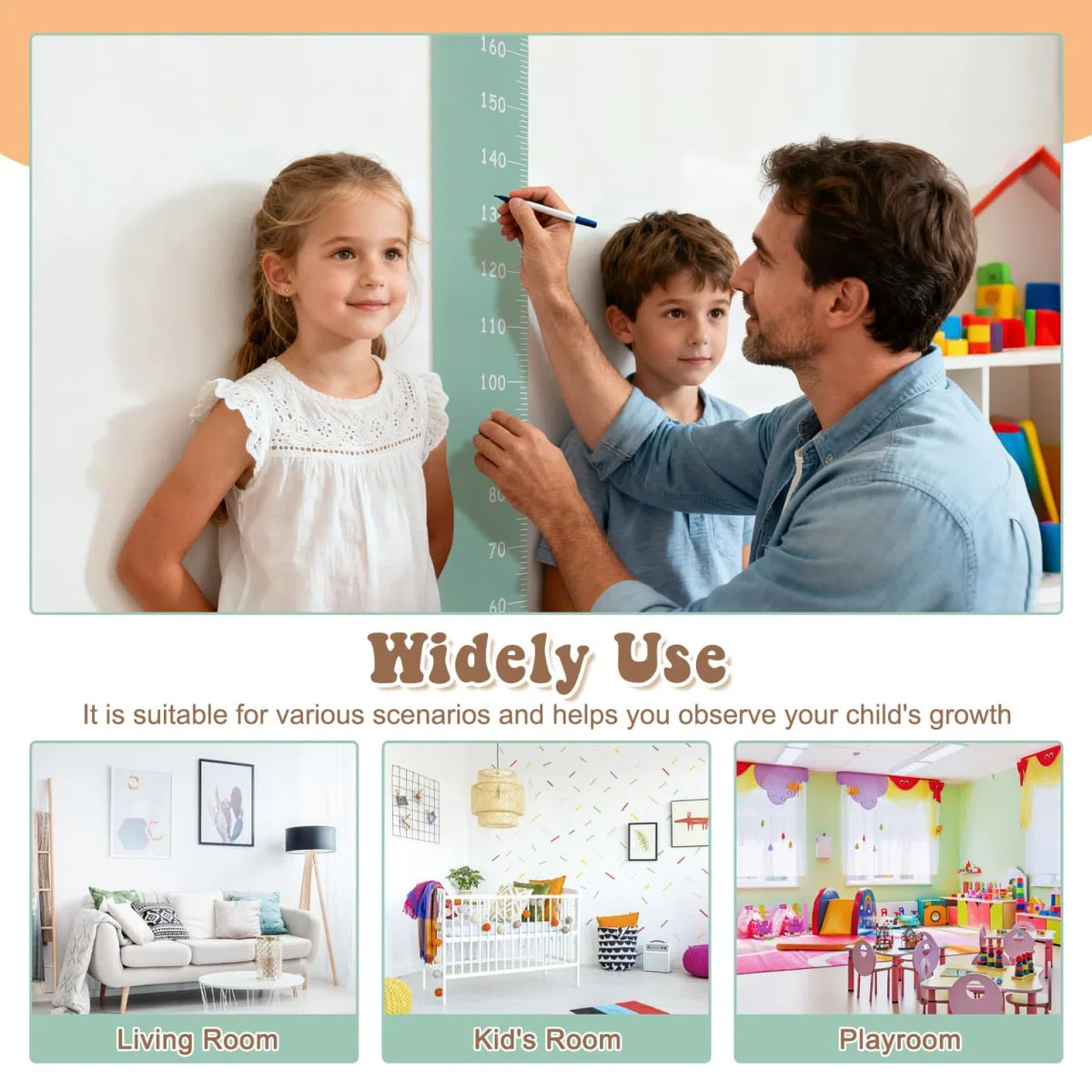 Hemobllo Barra de medición para niños de 78,74 x 7,87 pulgadas, medición de altura creativa, decoración de pared para habitación infantil, regla de medición de crecimiento con material duradero y