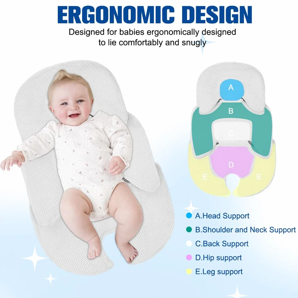 Reductor de Asiento para Bebé Recién Nacido, Genérico Cojín para Asiento De Coche De Bebé, Inserto para Asiento de Coche para bebé, cómodo y transpirable (Blanco)