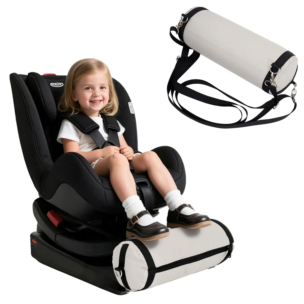Reposapiés inflable para asiento de coche para niños, reposapiés portátil con correas ajustables, accesorios de asiento de automóvil para niños, funda lavable a máquina, gris (se adapta a