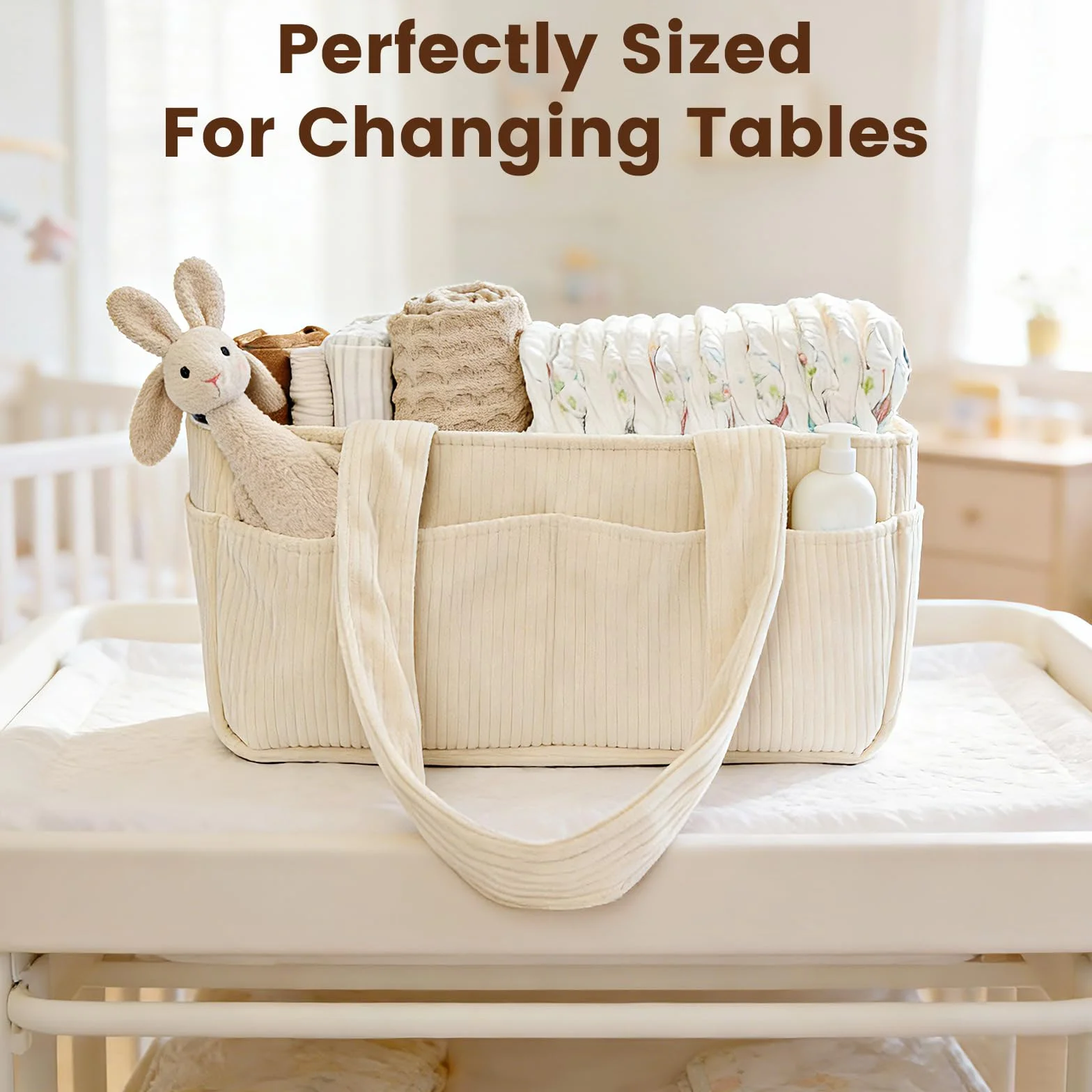 Cesta Organizadora BeBe, Organizador Pañales, Cesta para Accesorios de Bebé, Canastilla de Bebé, Cesta Cambiador Bebes para Viaje, con Compartimentos Desmontables, para Hogar, Coche, Viaje