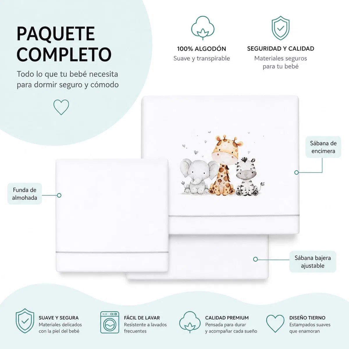Sabanas Minicuna 50x80 100% Algodon Transpirables Lavables con Sabana Bajera Ajustable para Recien Nacidos Textil Suave Descanso Bebes + Encimera y Funda Almohada Jirafa Gris Primavera Verano Otoño