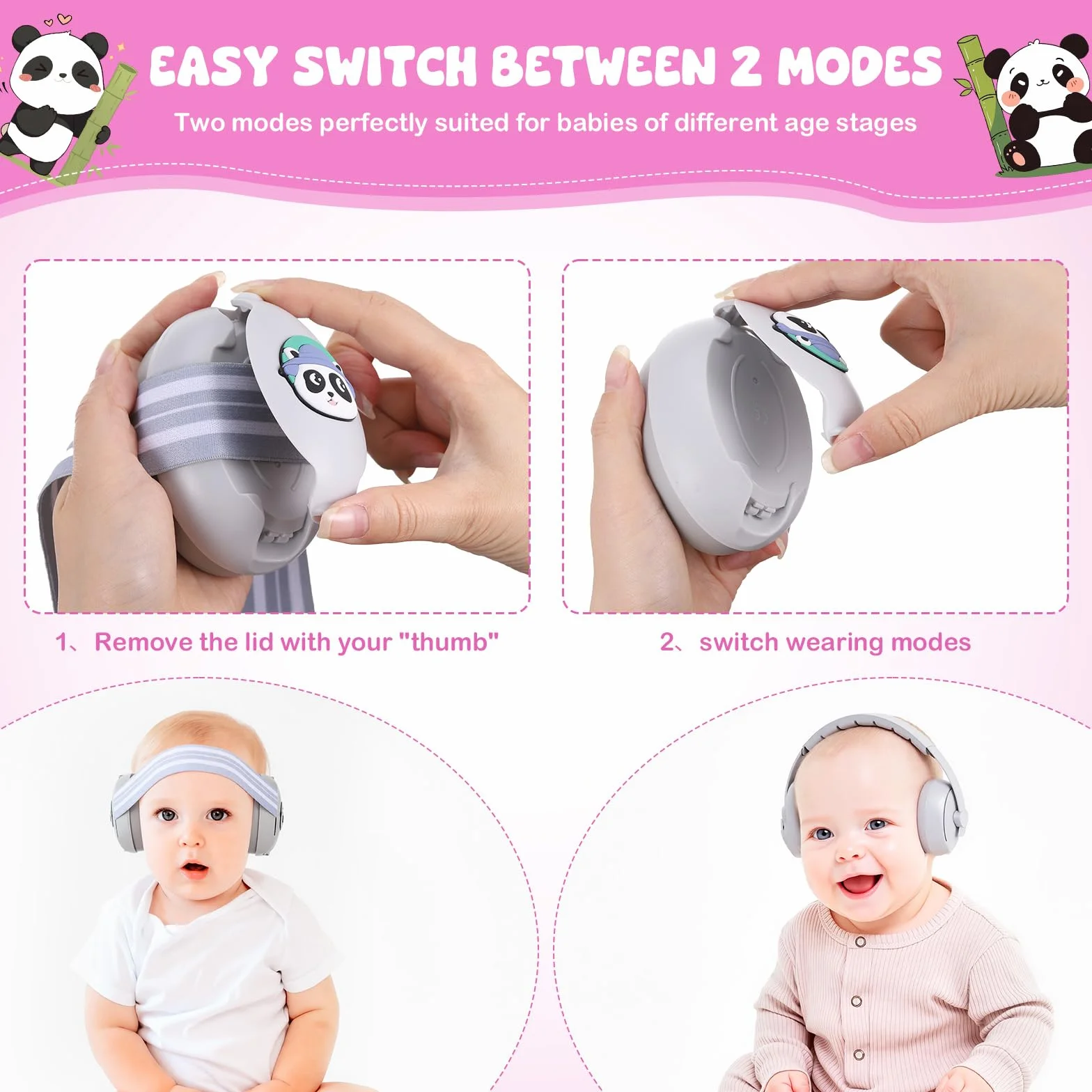 Zocipro 2 en 1 Cascos Bebe Antiruido Protectores Auditivos, Cascos Insonorización Bebé con Cancelación de Ruido y Diadema Ajustable, Cascos para Bebés Antirruido y Auriculares Bebé Antirruido